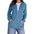 thumbnail image 1 of Sweaters for Women Long Sleeve Knitted Zip Up Hoodies Ribbed Pullover Loose Casual Sweatshirts with Pocket Blue M, 1 of 8