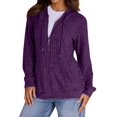 thumbnail image 1 of Sweaters for Women Long Sleeve Knitted Zip Up Hoodies Ribbed Pullover Loose Casual Sweatshirts with Pocket Purple XL, 1 of 9