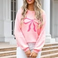 thumbnail image 1 of Sweaters for Women Long Sleeve Round-Neck Bow Tie Knitted Sweater Pink XL, 1 of 6