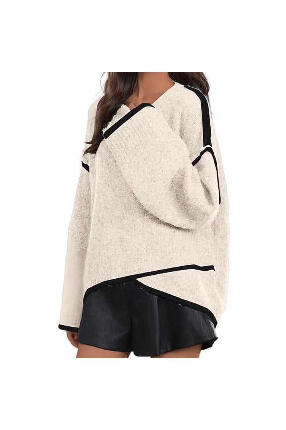 Sweaters for Women Long Sleeve Shirts Round Neck Ribbed Knit Oversized Pullover Sweater High Low Hem Jumper Tops