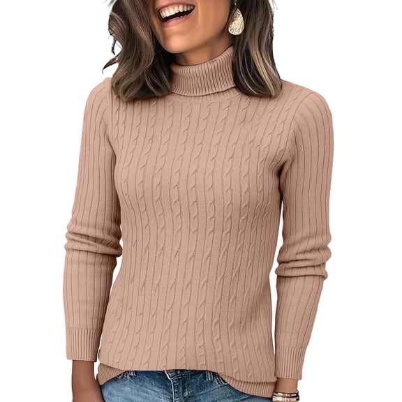 Sweaters for Women Long Sleeve Trendy Jumper Knitted Pullover Winter Fall Soft Warm Sweater Tops Light Brown M