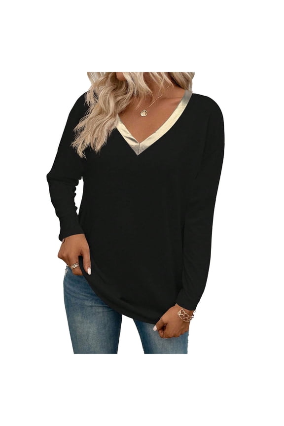 Sweaters for Women Long Sleeve V-Neck Shirts Business Casual Work Blouses Fall Loose Knit Pullover Sweater Tops