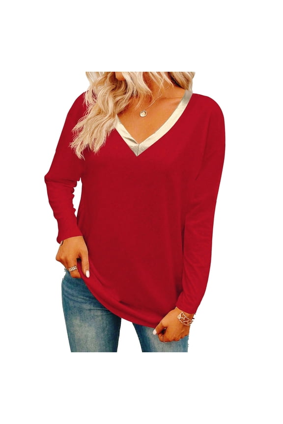 Sweaters for Women Long Sleeve V-Neck Shirts Business Casual Work Blouses Fall Loose Knit Pullover Sweater Tops
