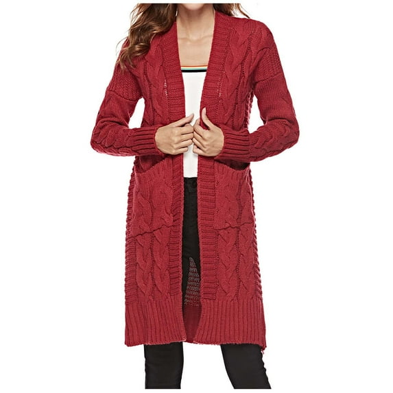 Sweaters for Women Long Sleeved Solid Color Top Medium Long Cardigan Sweater Coat