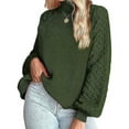 thumbnail image 1 of Sweaters for Women Mock Neck Cable Knit Sweater Ribbed Lantern Sleeve Knitted Pullover Sweater Alsol Lamesa, 1 of 5