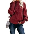 thumbnail image 1 of Sweaters for Women Mock Neck Cable Knit Sweater Ribbed Lantern Sleeve Knitted Pullover Sweater Alsol Lamesa, 1 of 3