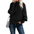 thumbnail image 1 of Sweaters for Women Mock Neck Cable Knit Sweater Ribbed Lantern Sleeve Knitted Pullover Sweater Alsol Lamesa, 1 of 3