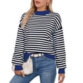 thumbnail image 1 of Sweaters for Women Mock Neck Color Contrast Striped Sweater Loose Y2K Juniors Girls Back to School Pullover Tops Shermie, 1 of 5