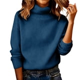 Sweater Ribbing Sweaters for Women Mock Neck Relaxed Pullover Long Sleeve Ribbed Trim ...
