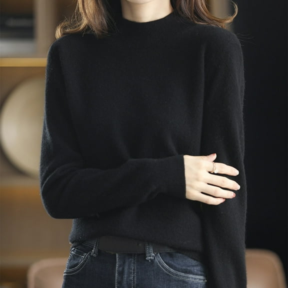 Sweaters for Women Mock Turtleneck Sweater Pullover Solid Color Loose Sweater Thickened Bottoming Shirt Winter Fall Clothes Black