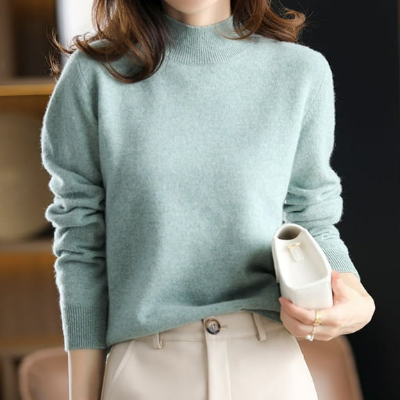Sweaters for Women Mock Turtleneck Sweater Pullover Solid Color Loose Sweater Thickened Bottoming Shirt Winter Fall Clothes Green