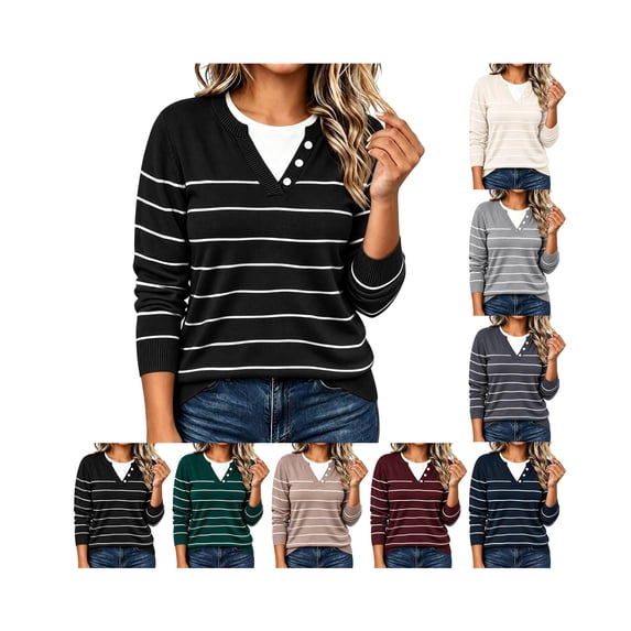 Two Bfb Design Sweaters for Women Mock Two Piece Plus Size Pullover Sweater Crew Neck ...