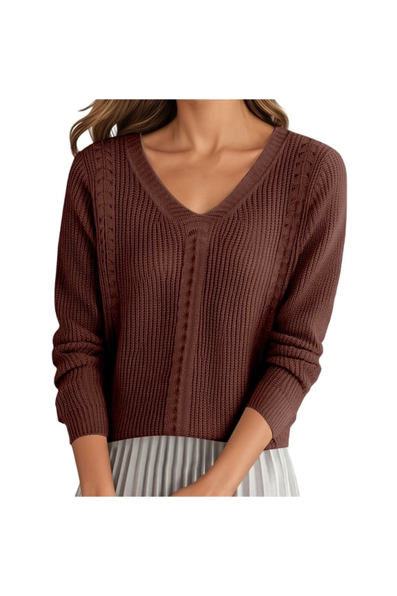 Sweaters for Women Modest Solid Color V Neck Long Sleeve Pullover Knit Sweater Warm Simple Autumn Winter Fashion Top