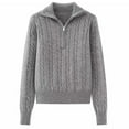 thumbnail image 1 of Sweaters for Women Notched Collar Loose Quarter Zip Pullover Long Sleeve Cable Knit Winter Solid Tops, 1 of 7