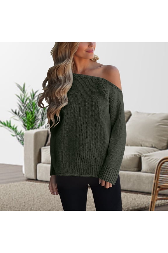 Sweaters for Women Off Shoulder Casual Knit Sweater Soft Loose Fit Pullover Long Sleeve Crewneck Winter Top