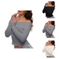 thumbnail image 1 of Sweaters for Women, Off Shoulder Sweaters for Women, Fall Long Sleeve Ribbed Knit, Fitted Pullover Blouse, 1 of 5