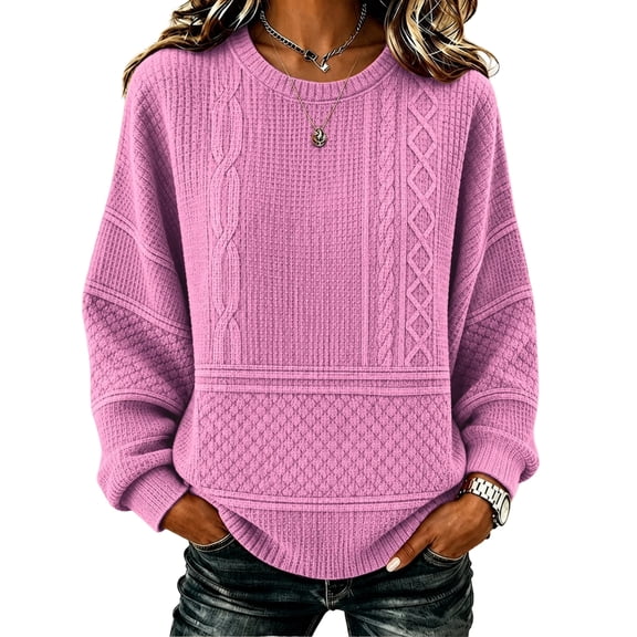 Sweaters for Women Oversized Cable Knit Long Sleeve Lightweight Crewneck Pullover Fall Outfits, 3XL