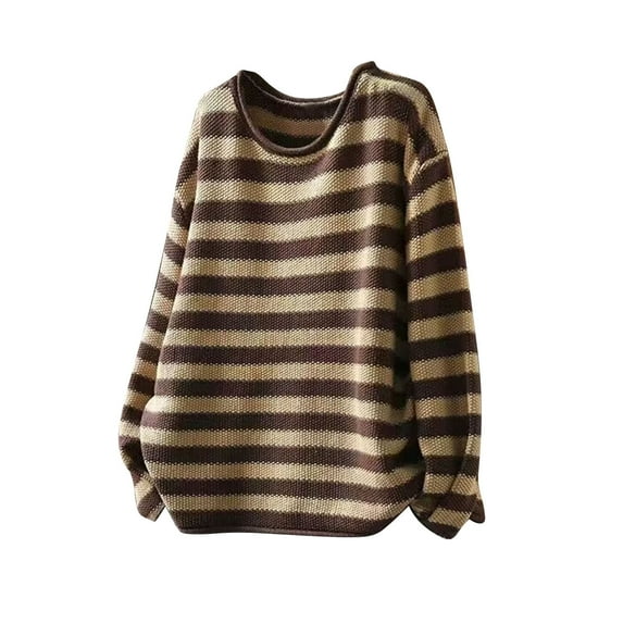 Sweaters for Women Oversized Crewneck Striped Color Block Spring Fall Knitted Pullover Tops