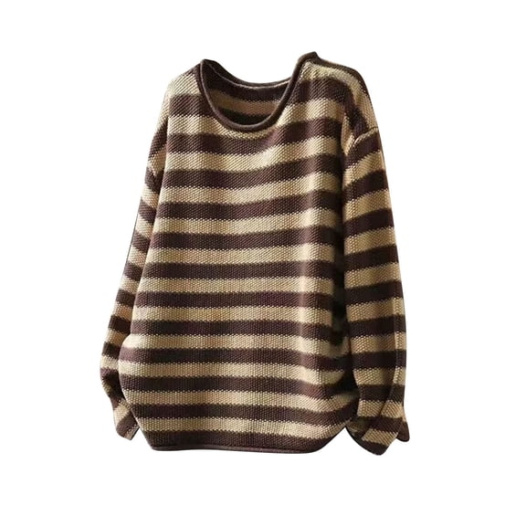 Sweaters for Women Oversized Crewneck Striped Color Block Spring Fall Knitted Pullover Tops