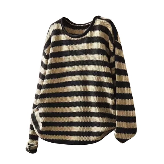Sweaters for Women Oversized Crewneck Striped Color Block Spring Fall Knitted Pullover Tops
