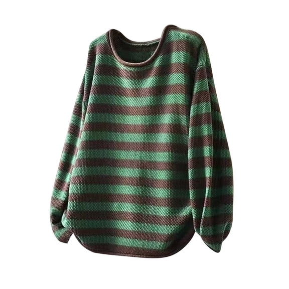 Sweaters for Women Oversized Crewneck Striped Color Block Spring Fall Knitted Pullover Tops