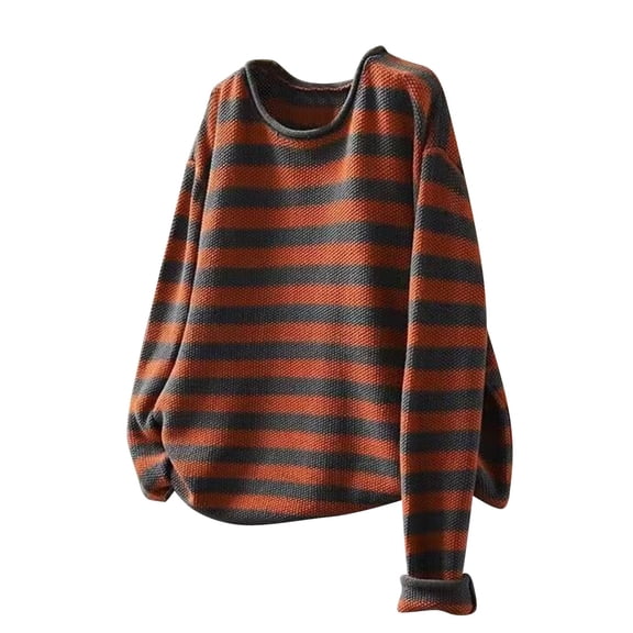 Sweaters for Women Oversized Crewneck Striped Color Block Spring Fall Knitted Pullover Tops