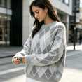thumbnail image 1 of Sweaters for Women Oversized Knit Pullover Crewneck Colorblock Long Sleeve Fall Winter Tops, 1 of 4