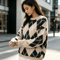 thumbnail image 1 of Sweaters for Women Oversized Knit Pullover Crewneck Colorblock Long Sleeve Fall Winter Tops, 1 of 4
