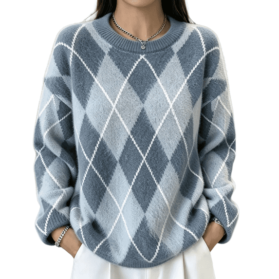 Sweaters for Women Oversized Knit Pullover Crewneck Colorblock Long Sleeve Fall Winter Tops