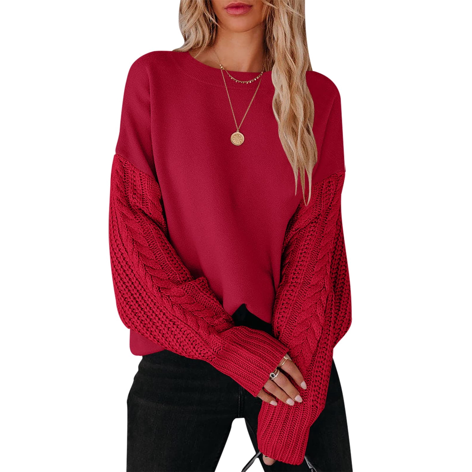 Sweaters for Women Oversized Long Sleeve Sweater Womens Cable Knit Pullover  Casual Warm Tops - Walmart.com