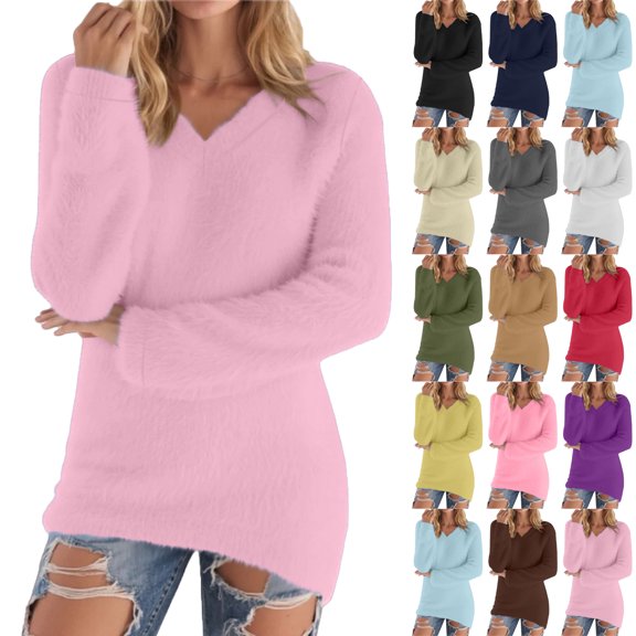 Sweaters for Women Oversized Sweater Long Sleeve Crew Neck Pullover Loose Fit Curved Hem Tunic Tops Knit Fall Clothes Women's Sweaters