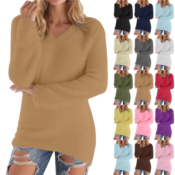 Sweaters for Women Oversized Sweater Long Sleeve Crew Neck Pullover Loose Fit Curved Hem Tunic Tops Knit Fall Clothes Women's Sweaters