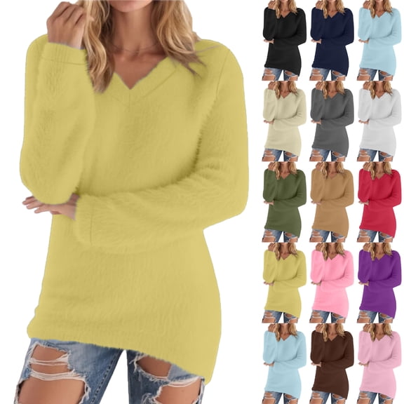 Sweaters for Women Oversized Sweater Long Sleeve Crew Neck Pullover Loose Fit Curved Hem Tunic Tops Knit Fall Clothes Women's Sweaters