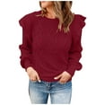 thumbnail image 1 of Sweaters for Women Pullover Long Sleeve Crew Neck Puff Sleeve Casual Solid Color Tunic Tops, 1 of 6