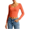 thumbnail image 1 of Sweaters for Women Pullover Square Neck Long Sleeve Slim Fitted Ribbed Knit Sweater Basic Fashion Tops (L, Orange), 1 of 4