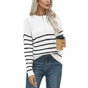Sweaters for Women Quarter Zip Striped Sweaters Knitted Warm Pullover Sweaters Shermie