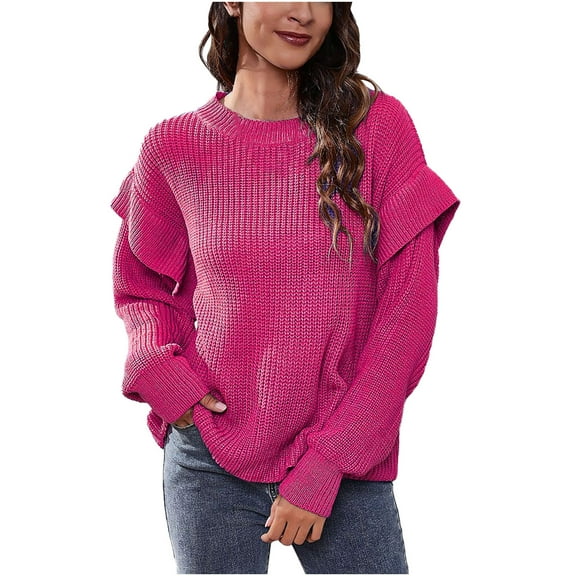 Sweaters for Women Round Neck Casual Long Sleeve Solid Color Loose Knitted Sweater