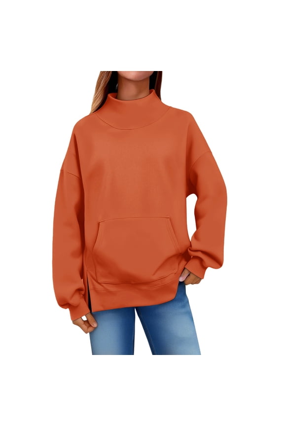 Sweaters for Women Season Sweatshirt Graphic Print Long Sleeve Knit Pullover Tops Mock Neck, Orange 2XL