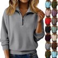 thumbnail image 1 of Sweaters for Women Soft Warm Quarter Zip Sweater Casual Loose Long Sleeve Pullover Tops Fall Winter Clothing Black S, 1 of 7