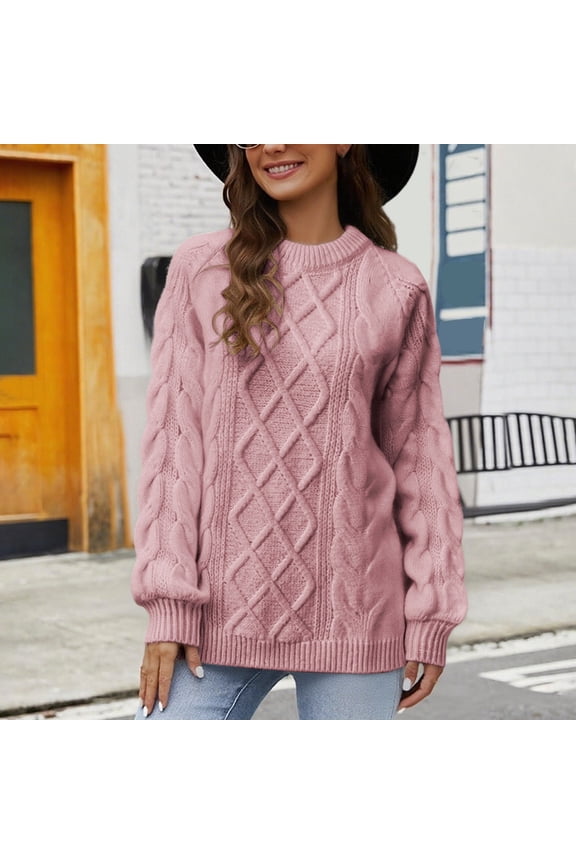 Sweaters for Women Solid Color Crew Neck Knit Pullover Sweater Soft Comfortable Casual Winter Warm