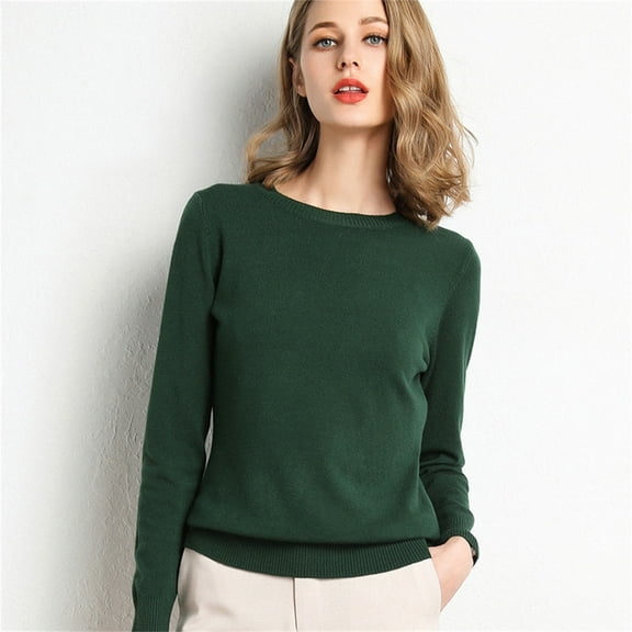 Sweaters for Women Solid Color Round Neck Basic Fine-Knit Sweater Fall Fashion 2023 Green