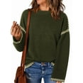 thumbnail image 1 of Sweaters for Women Solid Crewneck Loose Fit Long Sleeve Contrast Cable Knit Pullover Sweater Jumper Tops Army Green M, 1 of 8