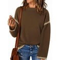 thumbnail image 1 of Sweaters for Women Solid Crewneck Loose Fit Long Sleeve Contrast Cable Knit Pullover Sweater Jumper Tops Brown M, 1 of 5