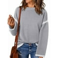 thumbnail image 1 of Sweaters for Women Solid Crewneck Loose Fit Long Sleeve Contrast Cable Knit Pullover Sweater Jumper Tops Light Gray S, 1 of 7