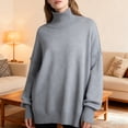 thumbnail image 1 of Sweaters for Women Solid Turtle Neck Loose Cable Knit Pullover Sweater Jumper Tops (Grey L), 1 of 3
