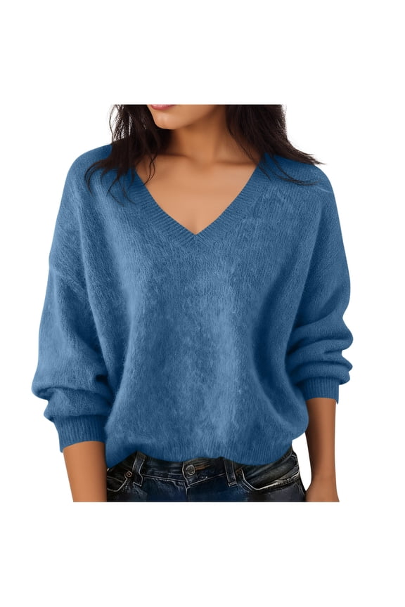 Sweaters for Women Spring Long Sleeve V Neck Shirts Business Casual Work Blouses Loose Knit Pullover Sweater Tops