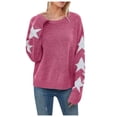 thumbnail image 1 of Sweaters for Women Star Jacquard Knit Sweaters Pullover Crew Neck Knitted Tops Sweaters Red M, 1 of 7