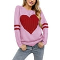 thumbnail image 1 of Sweaters for Women Striped Heart Sweater Valentine's Day Long Sleeve Crewneck Knitted Sweaters Winter Alsol Lamesa, 1 of 6