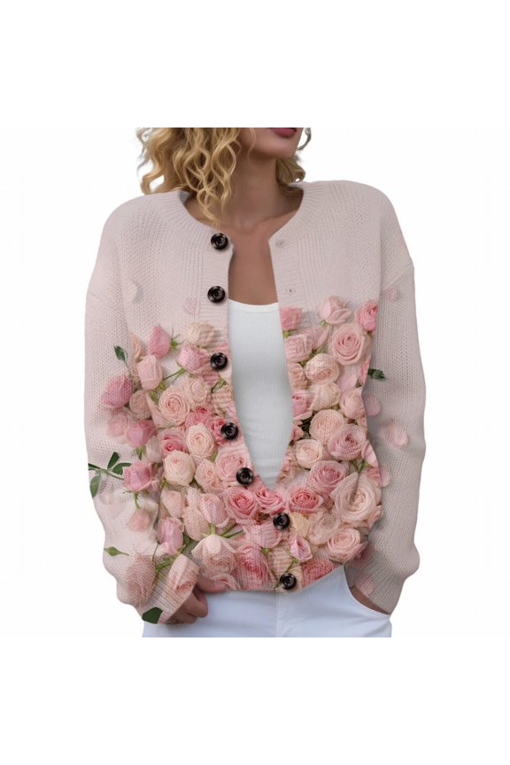 Sweaters for Women Suitable Fall and Winter Comfortable and resistant to pilling Pink L Womens Sweaters