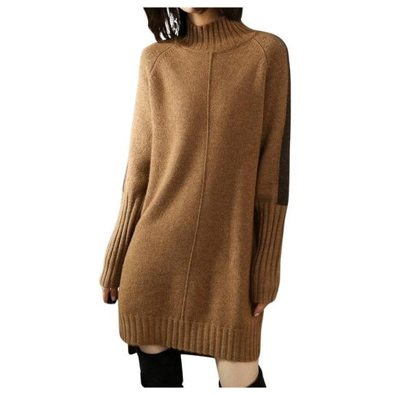 Sweaters for Women Tops for Women Trendy Women's Half High Collar Color Matching Dress Sweater Mid Length Loose Large Size Knitted Skirt